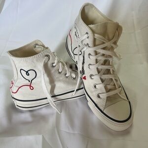 Converse Cream and Black High-Top Sneakers with Heart Design